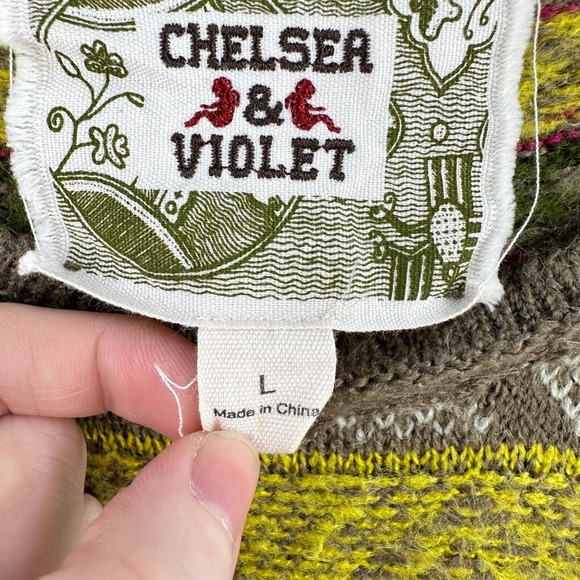 Chelsea & Violet Sweater Womens Large Green Pink Geometric Boho Long Sleeve Cozy - Picture 6 of 8